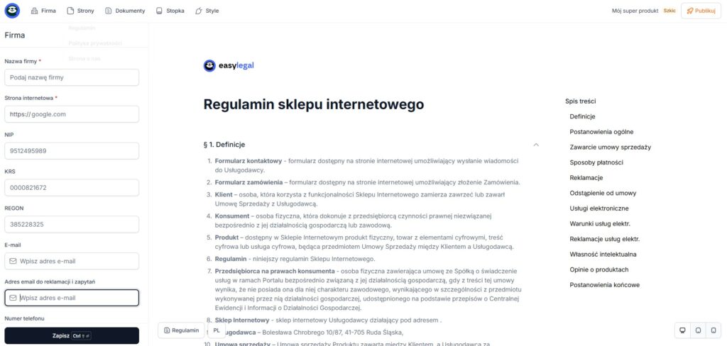 easytools regulamin